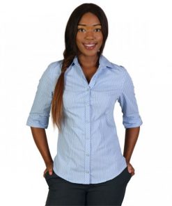 DONNA BLOUSE 3/4 SLEEVE - STRIPE 6 - SKY BLUE - END OF RANGE