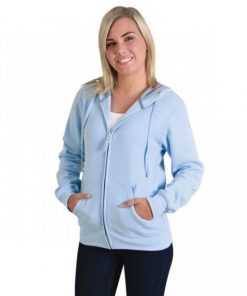 LADIES ZIP UP FLEECE HOODIE - SKY/GREY